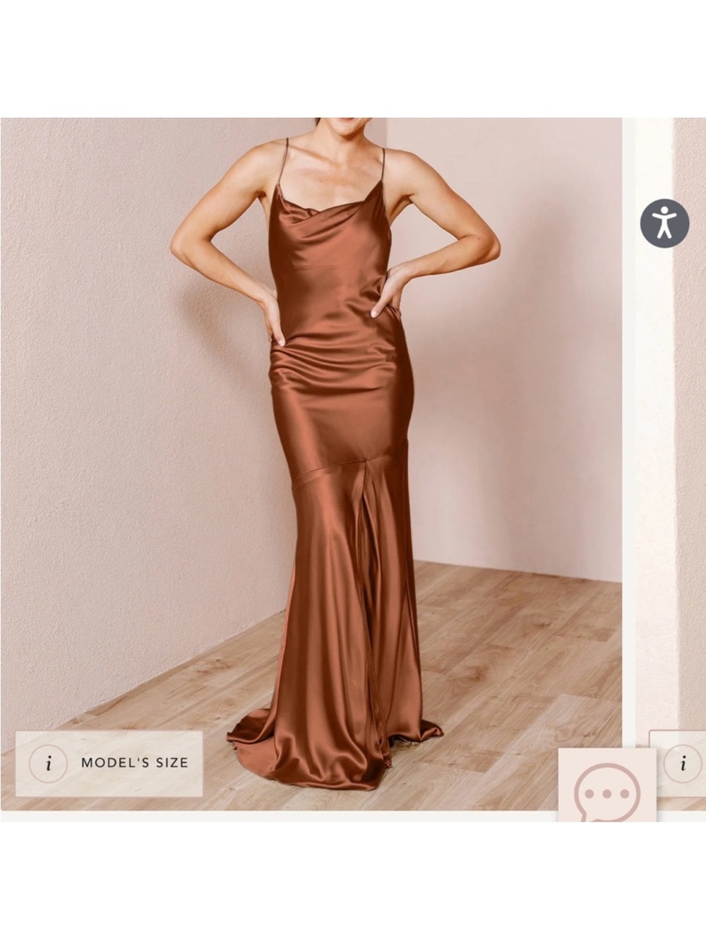 Revelry “Kimora Satin Cowl Neck” Slip Gown - Terra Cotta - size 8 Long